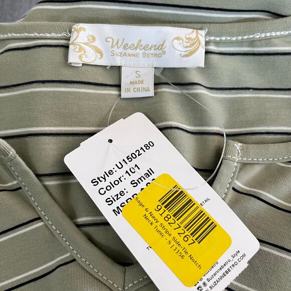 Suzanne Betro Weekend Green Stripe Short Sleeve Oversized Tunic Top Small NWT - Picture 4 of 14